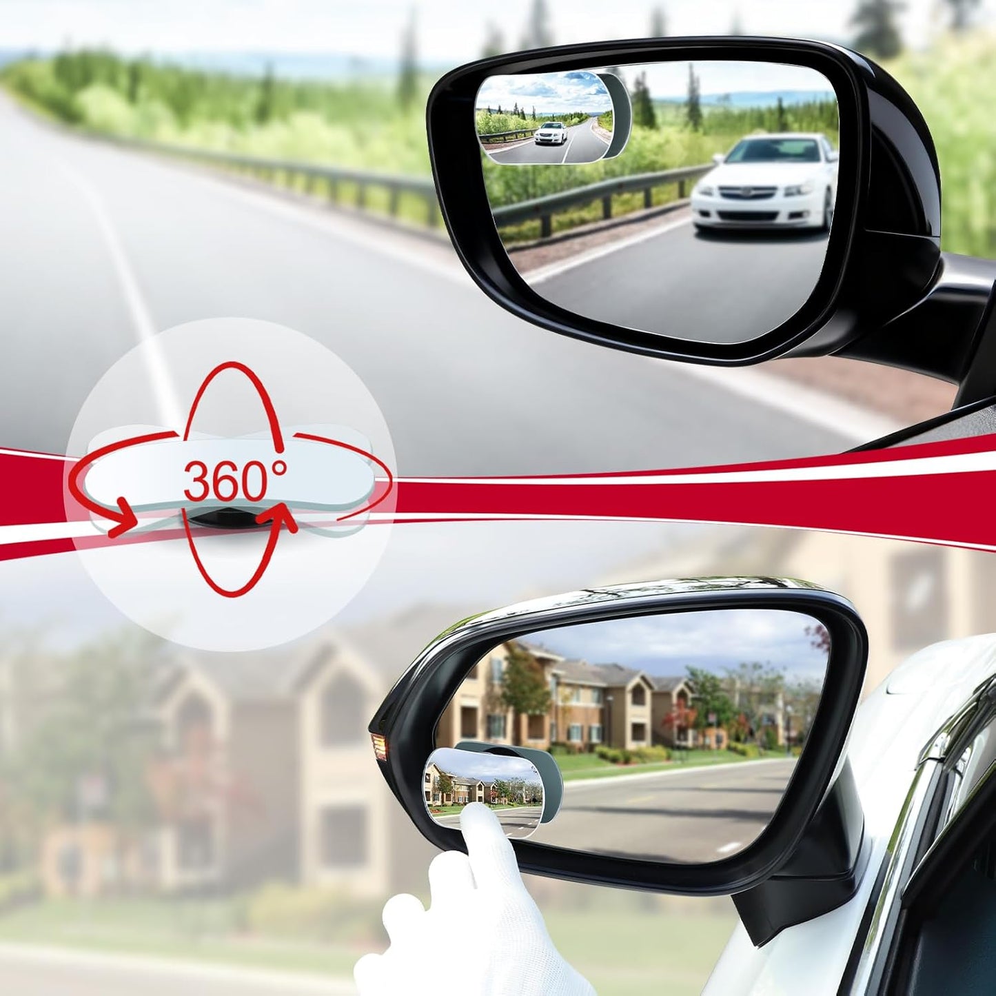 LivTee Blind Spot Mirrors, HD Glass Frameless Convex Rear View Mirrors, Wide Angle Adjustable Stick for Side Mirror, Automotive Exterior Accessories for Car, SUV & Trucks, Pack of 2