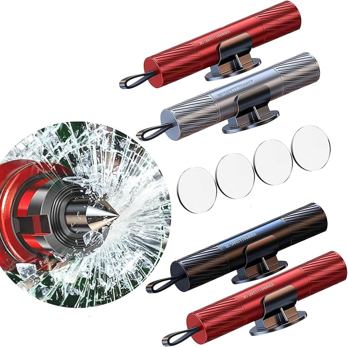4 Pack 2026 Upgraded Safety Hammer,Safe Hammer Glass Breaker Under Water,Seatbelt Cutter Window Breaker Emergency Escape Tool,Seat Belt Cutter and Glass Breaker for Cars