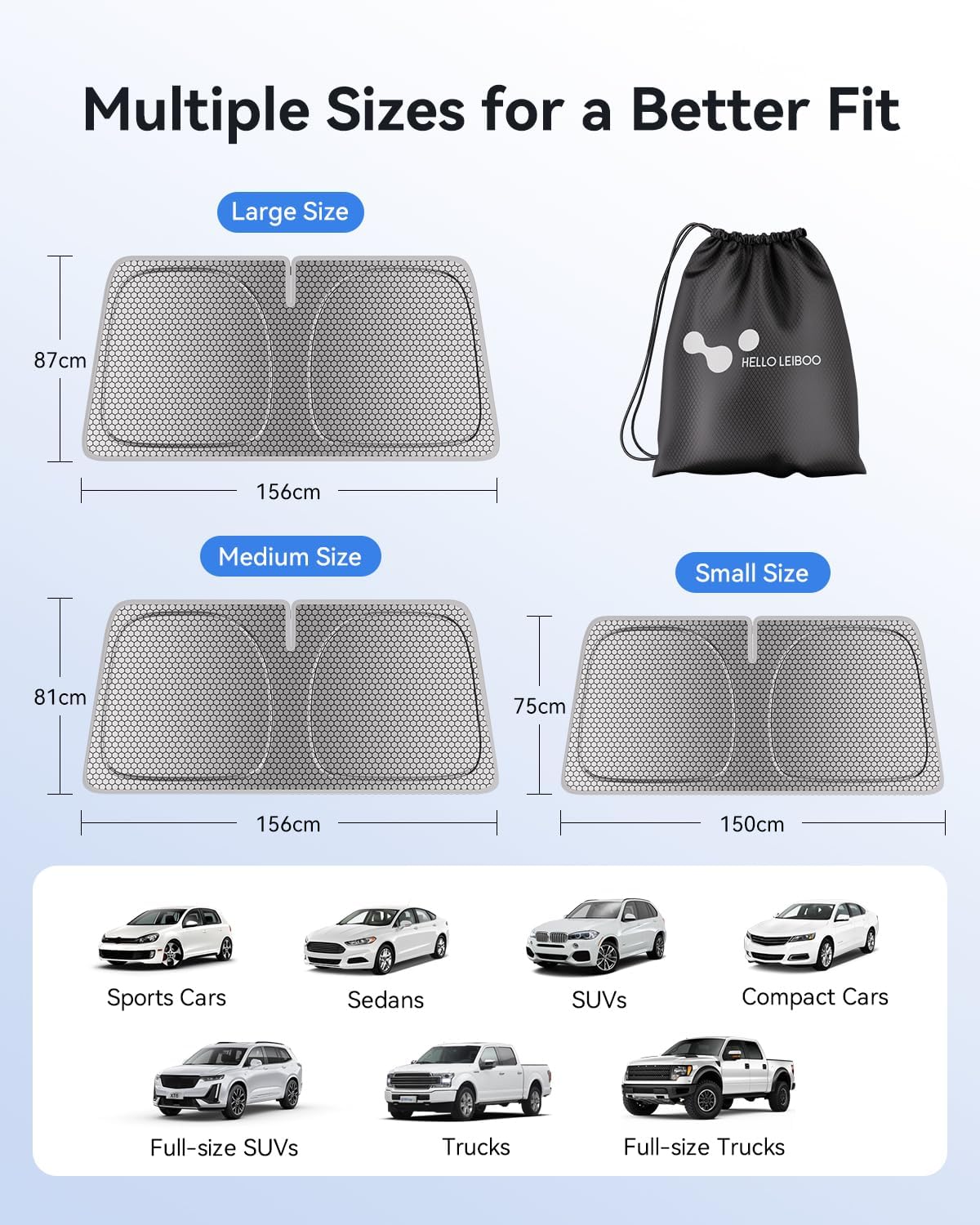 helloleiboo Graphene Car Windshield Sun Shade Car Sun Shade for Windshield with Heat Absorption Coating Foldable Design with UV Protection to Keep Your Car Interior Cooler Silver (X-Large-61 × 34 in)