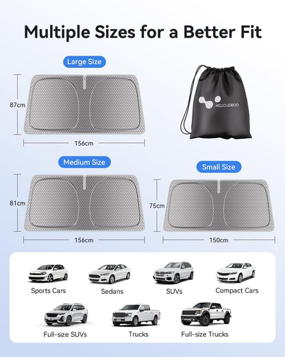 helloleiboo Graphene Car Windshield Sun Shade Car Sun Shade for Windshield with Heat Absorption Coating Foldable Design with UV Protection to Keep Your Car Interior Cooler Silver (X-Large-61 × 34 in)