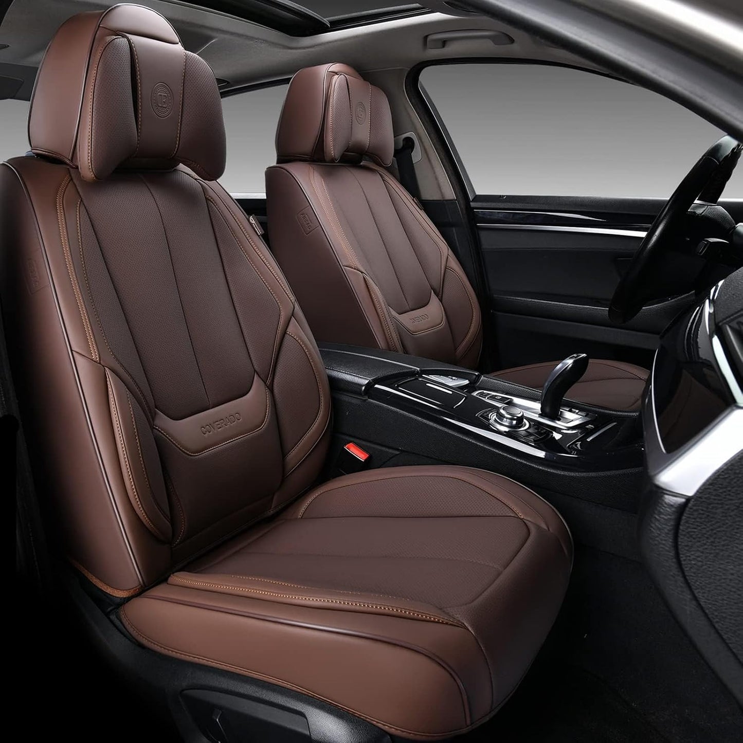 Coverado Seat Covers Full Set, Black Seat Covers for Cars 5 Seats, Car Seat Protector, Waterproof Nappa Leather Car Seat Cushion, Front and Rear Car Seat Cover Fit for Most Sedans SUV Pick-up Truck - Colors B