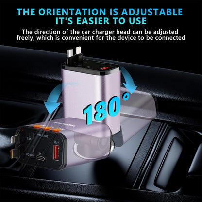 Retractable Car Charger,5 in 1 Fast Cars Phone Charger 60w,Bluetooth 5.3 FM Transmitter Adapter,Handsfree Call,MP3 Player,2 Retractable Cables and USB Chargers, for Phone,Galaxy,Pixel (Black)