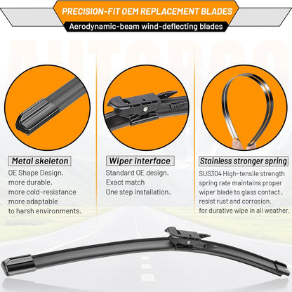 AUTOBOO 26"+19" Windshield Wipers Replacement for Tesla Model 3 2017 2018 2019 2020 2021 2022 2023 2024 2025 Model Y 2020 2021 2022 2023-2025 -Original Factory Quality (Pack of 2) - Colors A