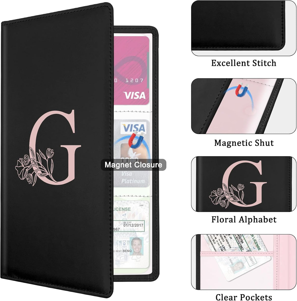 Letter Car Registration and Insurance Holder, with Magnetic Closure for License, Cards and Documents,Vehicle Glove Box Car Organizer, Interior Car Accessories for Women Men (M)