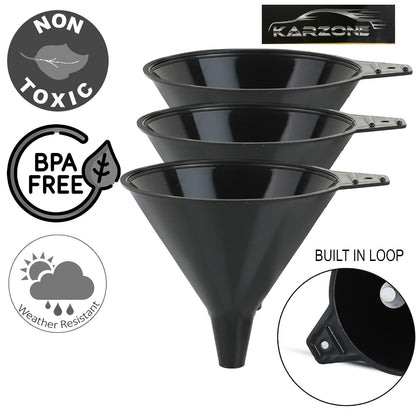 Oil Funnel Set (Orange, 4-Pack) – Plastic Funnels for Automotive Use – Funnels for Kitchen Use Filling Bottles and containers – Funnel for Water Bottles, Gas, Car Oil, Lubricants and Fluids