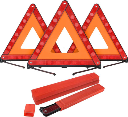 FLK Tech Warning Triangles Safety Triangle Emergency Kit Foldable Reflective Triangles with Base Roadside Triangle Kit with Case for Vehicles (3 Pack)