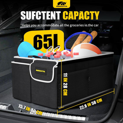 MIKKUPPA Car Trunk Organizer - 65L Collapsible Trunk Organizer with Lid, Sturdy Car Storage for SUV Auto Truck Van with Adjustable Straps and Non Slip Bottom (Black)