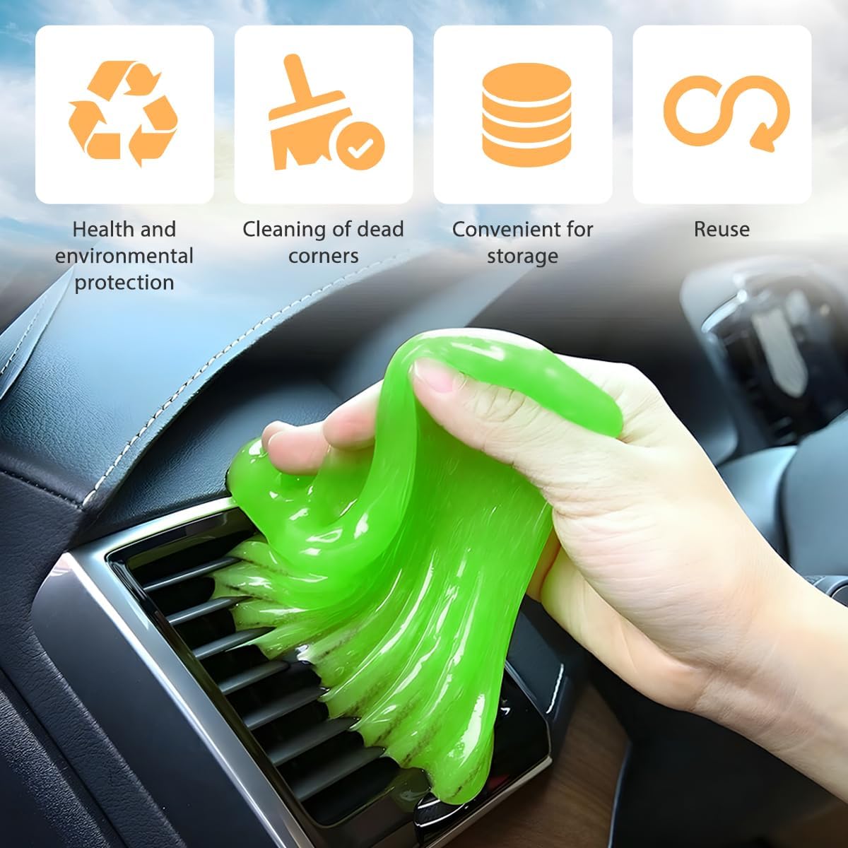 Car Cleaning Gel, Reusable Vehicle Air Vent Crevice Detailing Putty, Automotive Interior Detail Slime Cleaner Removal Tool Kit Accessories, Universal for SUV, Sedan, Truck (Blue)