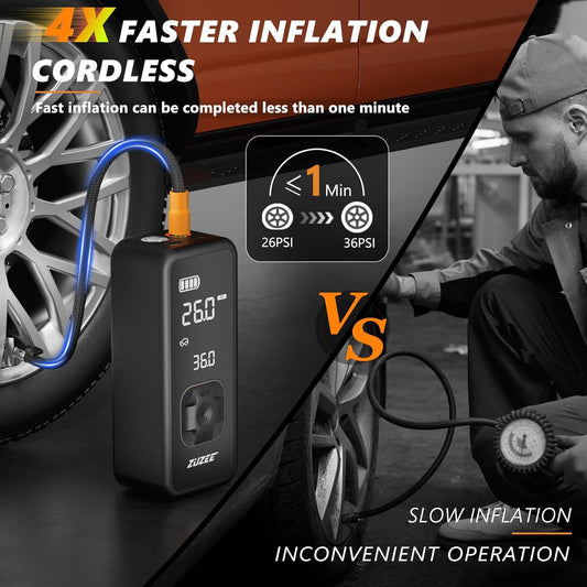 ZUZEE Tire Inflator Portable Air Compressor - 4X Faster Inflation, 150PSI Air Pump for Car Tires with Digital Pressure Gauge/LED Light, Portable Tire Inflator for Car, Moto, Bike, Ball, etc