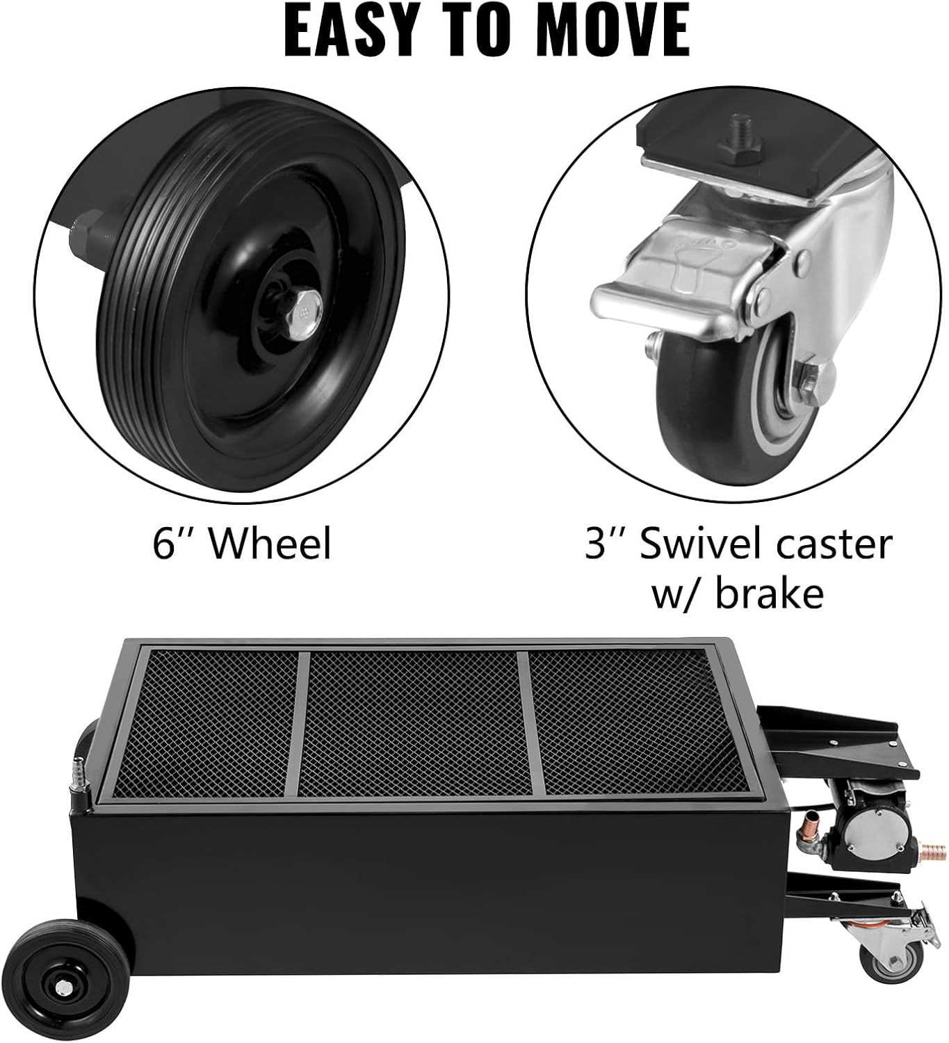 VEVOR Low Profile Oil Drain Pan, 17 Gal Capacity, Rolling Oil Drain Pan with 110V High-Flow Electric Pump, 7.2 ft Hose & T Folding Handle, Leak-proof & Corrosion-resistant, Fit for Trucks, ATVs, Black