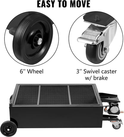 VEVOR Low Profile Oil Drain Pan, 17 Gal Capacity, Rolling Oil Drain Pan with 110V High-Flow Electric Pump, 7.2 ft Hose & T Folding Handle, Leak-proof & Corrosion-resistant, Fit for Trucks, ATVs, Black