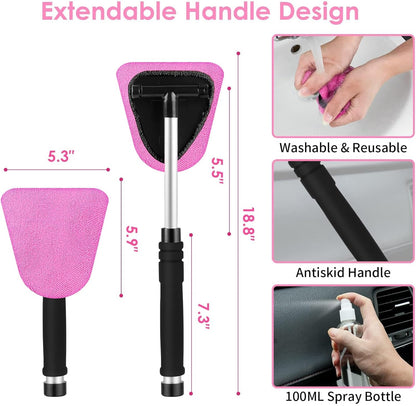 17pcs Car Cleaning Kit, Pink Car Interior Detailing Kit with High Power Handheld Vacuum, Detailing Brush Set, Windshield Cleaner, Cleaning Gel, Complete Auto Accessories for Women Gift
