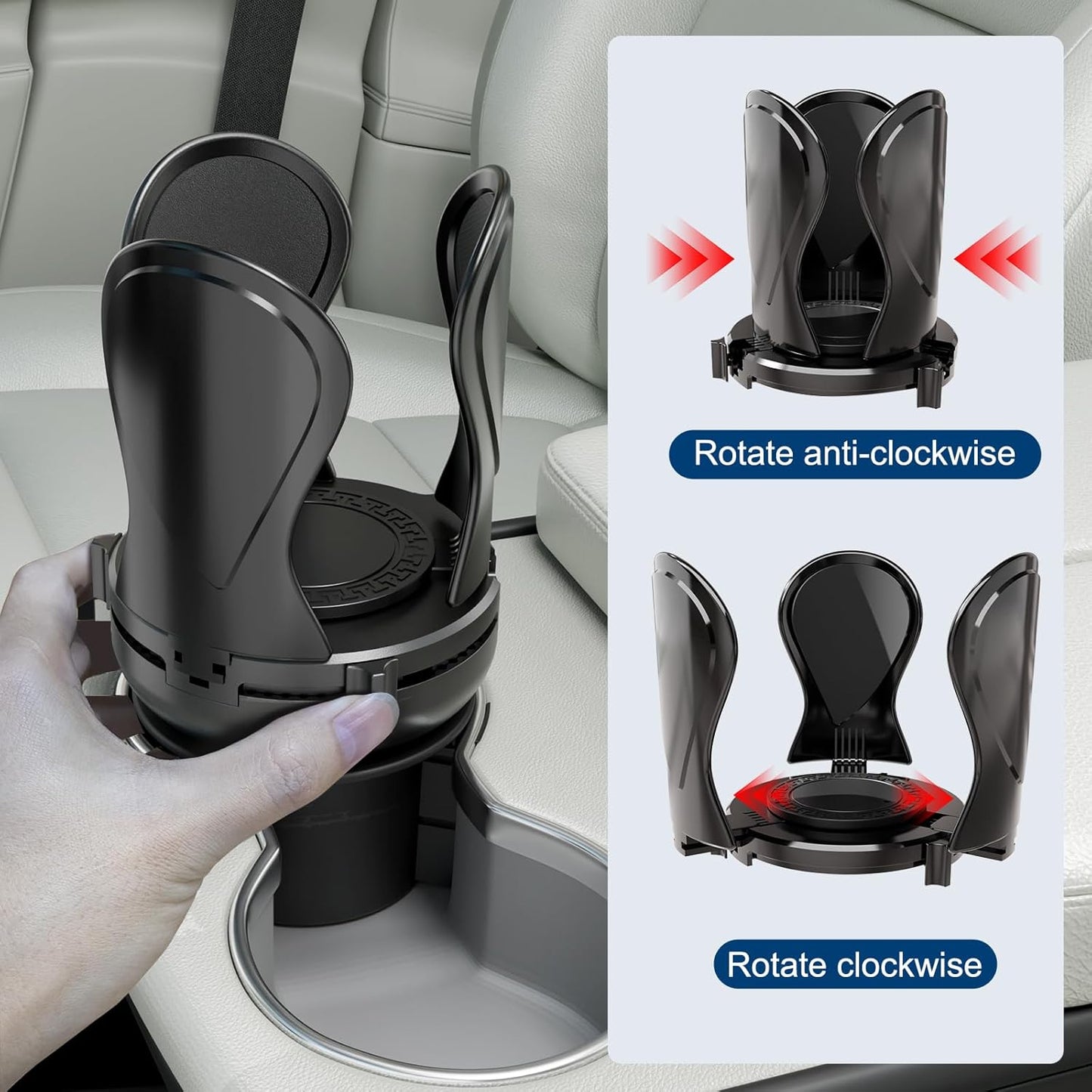 Car Cup Holder Expander, Cup Holder Extender Adapter with Expandable Arm and Adjustable Base, Compatible with Yeti Ramblers, Hydro Flasks, Stanley, Owala Most Coffee Mugs Bottles & Cups (CUP-2pack)