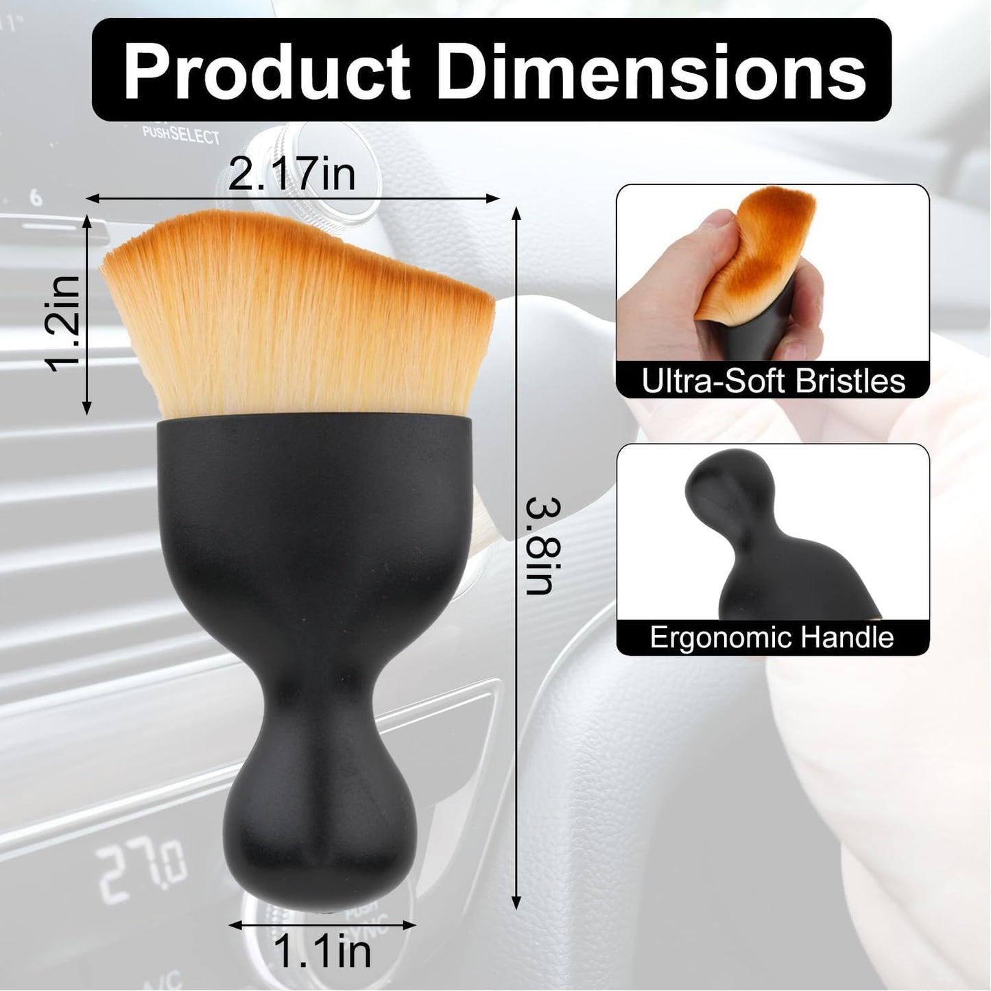 Car Detailing Brush, Soft Bristle Cleaning Brush, Scratch-Free Auto Duster Tool for Dashboard, Air Vents, Leather & Interior Cleaning (Black&Brown)