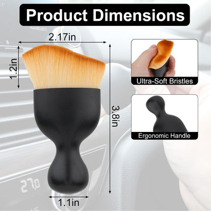 Car Detailing Brush, Soft Bristle Cleaning Brush, Scratch-Free Auto Duster Tool for Dashboard, Air Vents, Leather & Interior Cleaning (Black&Brown)