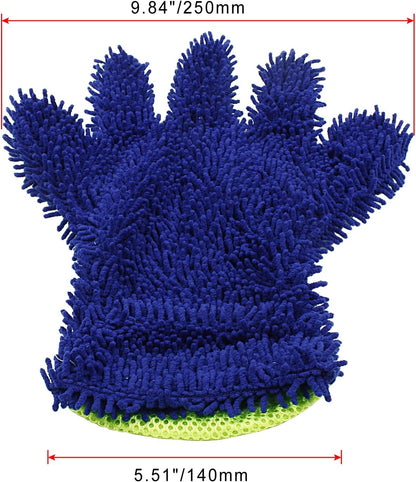 BokWin 2-Pack Car Wash Mitt Scratch Free, 5-Finger Microfiber Wash Mitts, Car Interior Exterior Cleaning Gloves, Auto Chenille Washing Sponge Kits for Cleaning Wheel Tight Spot