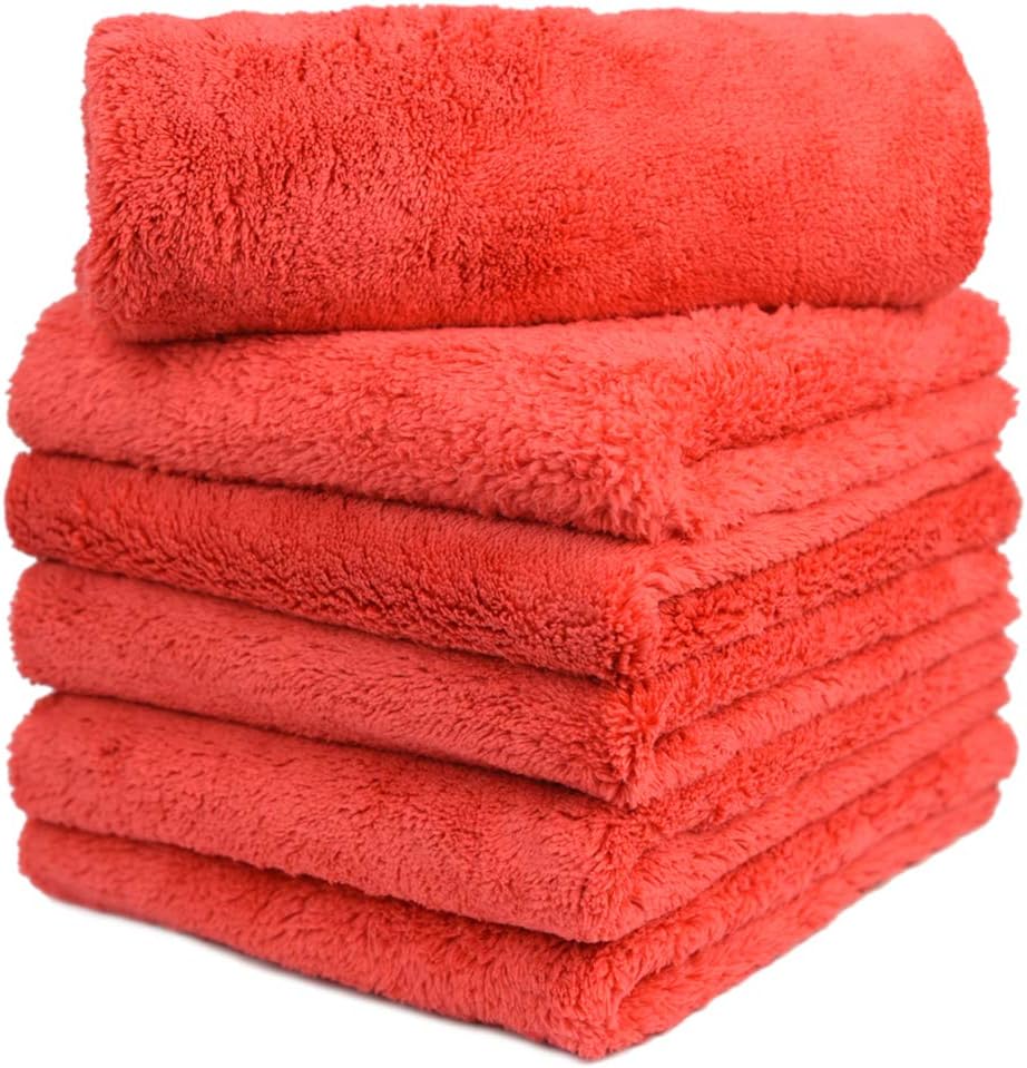 CARCAREZ Microfiber Towels for Cars, Car Drying Wash Detailing Buffing Polishing Towel with Plush Edgeless Microfiber Cloth, 450 GSM 16x16 in. Pack of 6