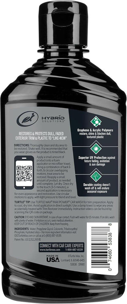 Turtle Wax Hybrid Solutions Graphene Acrylic Black Trim Restorer, Revives Exterior Car Plastic to Like New Condition, Won't Wash Off, Superior UV Protection, 10 fl oz