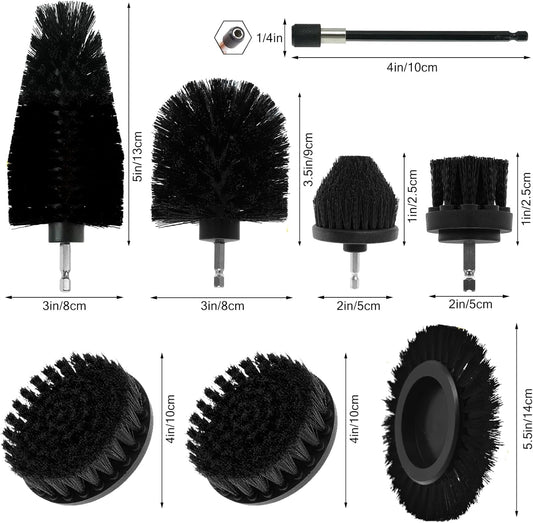 8 Pcs Drill Brush Attachment Set, Power Cleaning Scrub Brush Kit with Extend Long Attachment, All Purpose Drill Scrub Brushes for Car, Grout, Floor, Tub, Bathroom and Kitchen (Yellow)