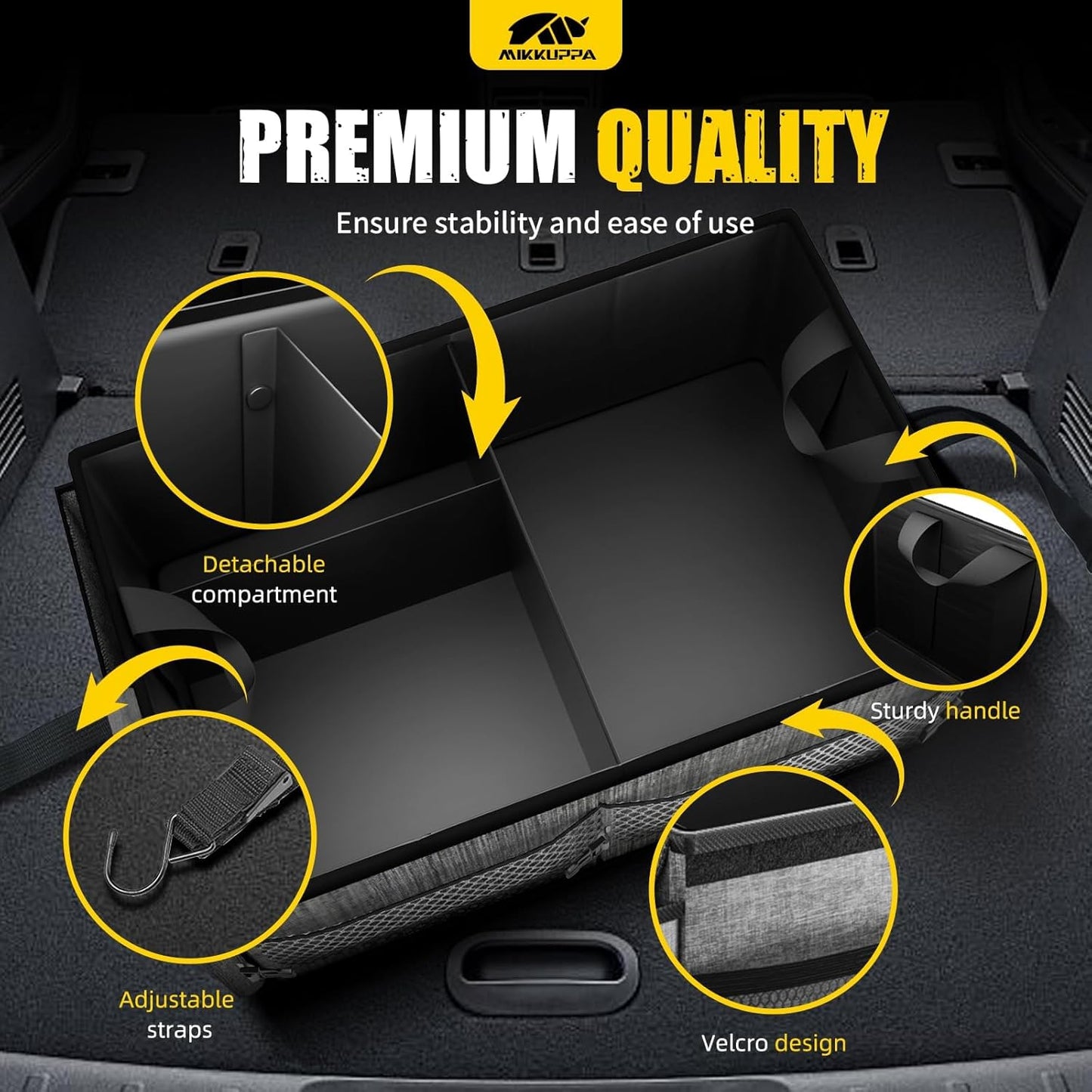 MIKKUPPA Car Trunk Organizer - 65L Collapsible Trunk Organizer with Lid, Sturdy Car Storage for SUV Auto Truck Van with Adjustable Straps and Non Slip Bottom (Black)