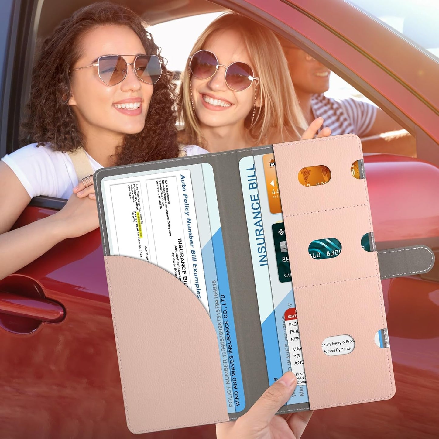 RSAquar Car Registration and Insurance Holder, Vehicle Glove Box Organizer Cool Car Accessories, Auto Truck Document Holder for Cards, Driver License, Black Glitter