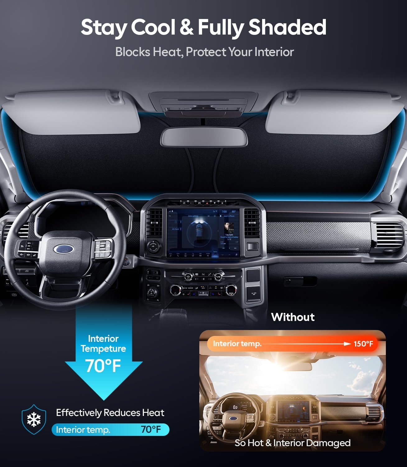 Wigoo Tesla New Model Y Accessories Windshield Sunshade [OEM Design, 100% Sun Blockage] Foldable Heat Insulation Sunshade with Storage Bag, for Model Y 2020~2026 (Juniper), Silver Coating - Colors B