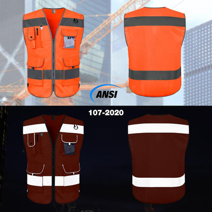 TCCFCCT Safety Vest for Men Women 9 Pockets High Visibility Vest for Safety, Reflective Work Vest with Reflective Strips, Meets ANSI/ISEA Standards, (Yellow, Large)