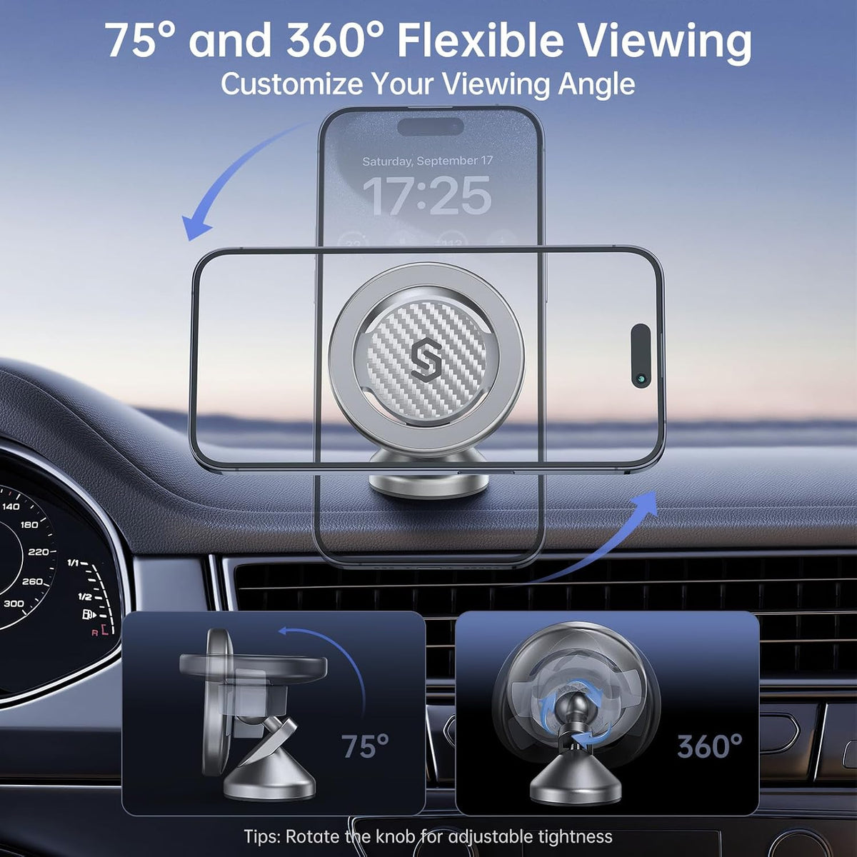 SYNCWIRE MagSafe Car Mount, Magnetic Car Phone Holder for Car Dashboard, 360° Rotating Strong Magnet Phone Mount with 3M VHB Adhesive, Compatible with iPhone 17/16/15/14/13/12 & MagSafe Cases