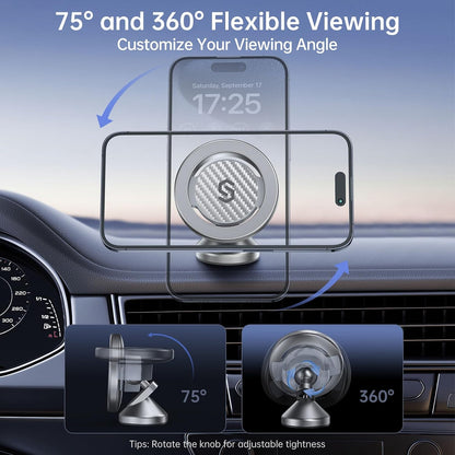 SYNCWIRE MagSafe Car Mount, Magnetic Car Phone Holder for Car Dashboard, 360° Rotating Strong Magnet Phone Mount with 3M VHB Adhesive, Compatible with iPhone 17/16/15/14/13/12 & MagSafe Cases