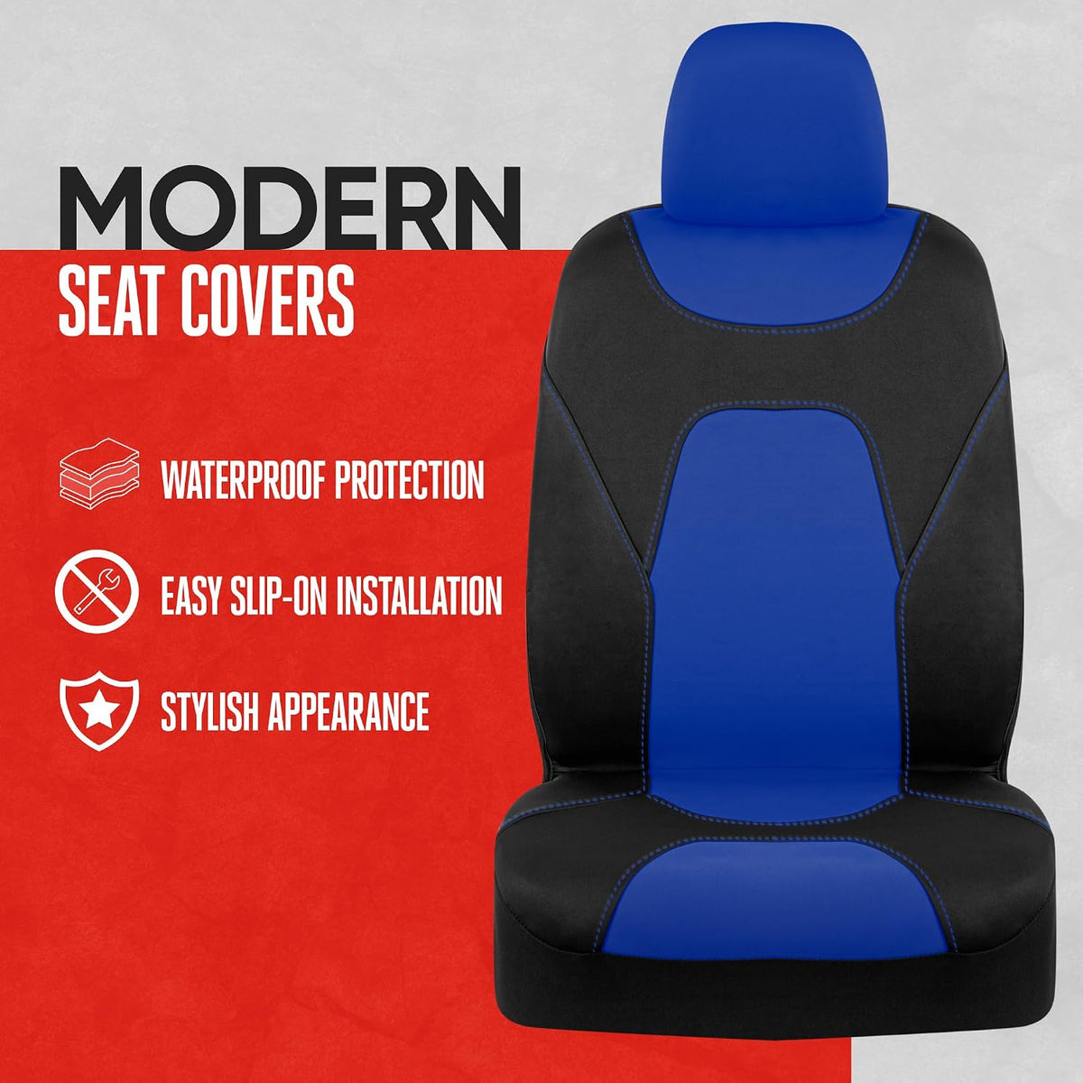 Motor Trend AquaShield Waterproof Front Seat Covers, Black Seat Covers for Cars – Neoprene Front Car Seats Cover, SUV Seat Covers Protector - Car Interior Cover for Auto, Trucks, & Dog Owners