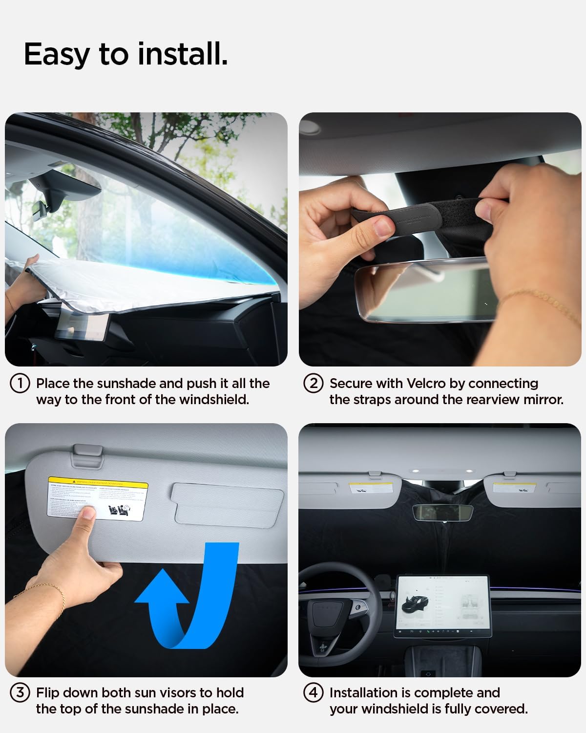 Spigen ZeroGap Windshield Sunshade for Tesla Model Y & 3, Maximum UV & Heat Protection, Dual Layer with Pocket | Car Accessories for Model Y Juniper, Model Y L, Model 3 Highland | Gift for Tesla Owner