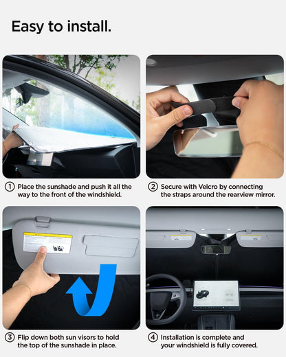 Spigen ZeroGap Windshield Sunshade for Tesla Model Y & 3, Maximum UV & Heat Protection, Dual Layer with Pocket | Car Accessories for Model Y Juniper, Model Y L, Model 3 Highland | Gift for Tesla Owner