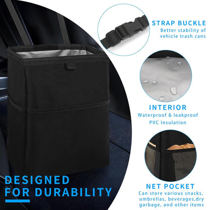 Homelove Car Trash Can, Leak-Proof Waterproof Trash Bin Collapsible Portable Auto Garbage Bag Large Capacity Trashcan Storage Bag Multipurpose Car Organizer Hanging (Black)