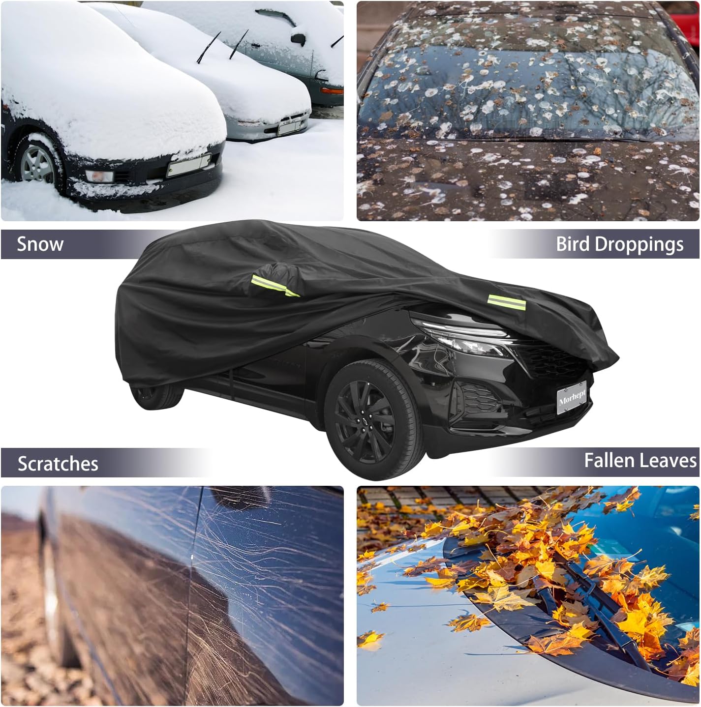 Car Cover Waterproof All Weather for Automobiles, Outdoor Full Exterior Covers for Sedan Black(Suggest Car Length from 194"-208")