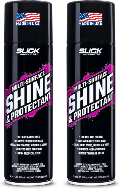 Slick Products Shine & Protectant Spray 17.35 FL OZ. - High Gloss Clear Coating Renew Vinyl, Plastic, Rubber, Trim, Tire, Car, Truck, Motorcycle, Dirt Bike (3-Pack)