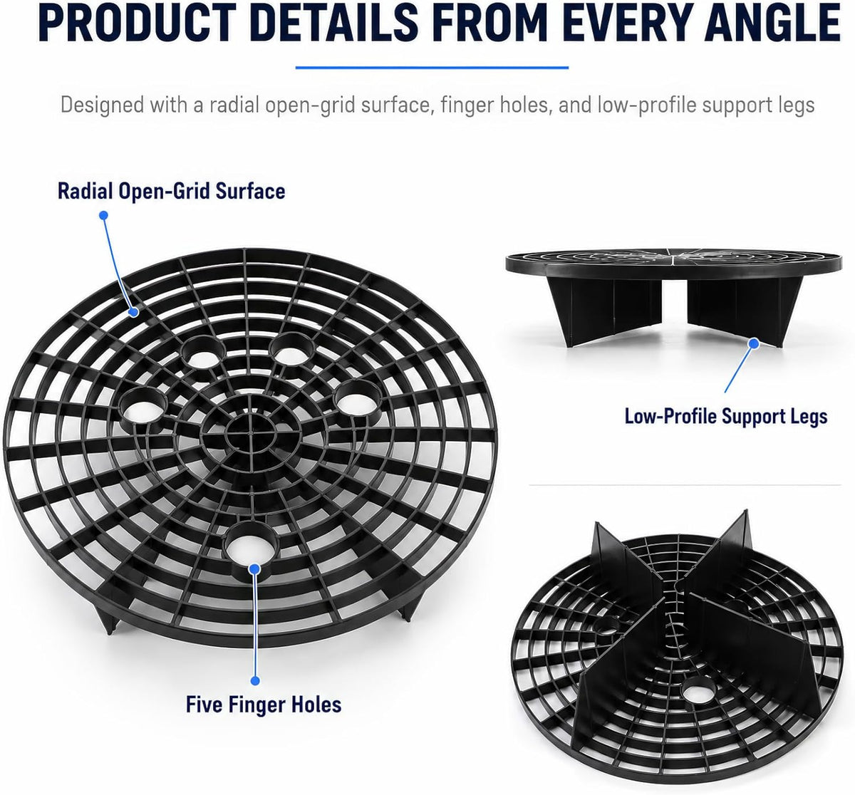 Kingrol 4 Pack Car Wash Bucket Grit Guard Inserts, 10.24" Automotive Bucket Dirt Trap for 3-5 Gallon Buckets, Wash Mitt Grit Separator with Finger Holes for Car Detailing, Black