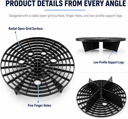 Kingrol 4 Pack Car Wash Bucket Grit Guard Inserts, 10.24" Automotive Bucket Dirt Trap for 3-5 Gallon Buckets, Wash Mitt Grit Separator with Finger Holes for Car Detailing, Black