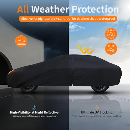 Car Cover Waterproof All-Weather,Outdoor Full Exterior Car Covers for Automobiles Coupe (Length 194-203 inch) with Windshield Sun Shade Universal Fit Dodge Charger,Malibu, Model S,MKZ etc