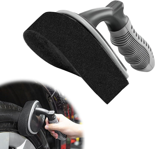 Car Tire Shine Applicator, High-Density Sponge Tyre Dressing Applicator Pad with Curved Handle, Reusable Wheel Polishing Brush Auto Detailing Foam for Applying Tire Shine (1 PCS)