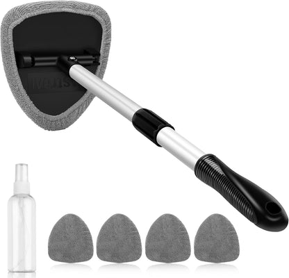 AstroAI 21" Windshield Cleaner Tool, Car Interior Detailing Cleaning Kit with Extendable Handle and 4 Upgraded High-Density Reusable Microfiber Pads, Auto Glass Wiper Brush Kit for Cars, Blue