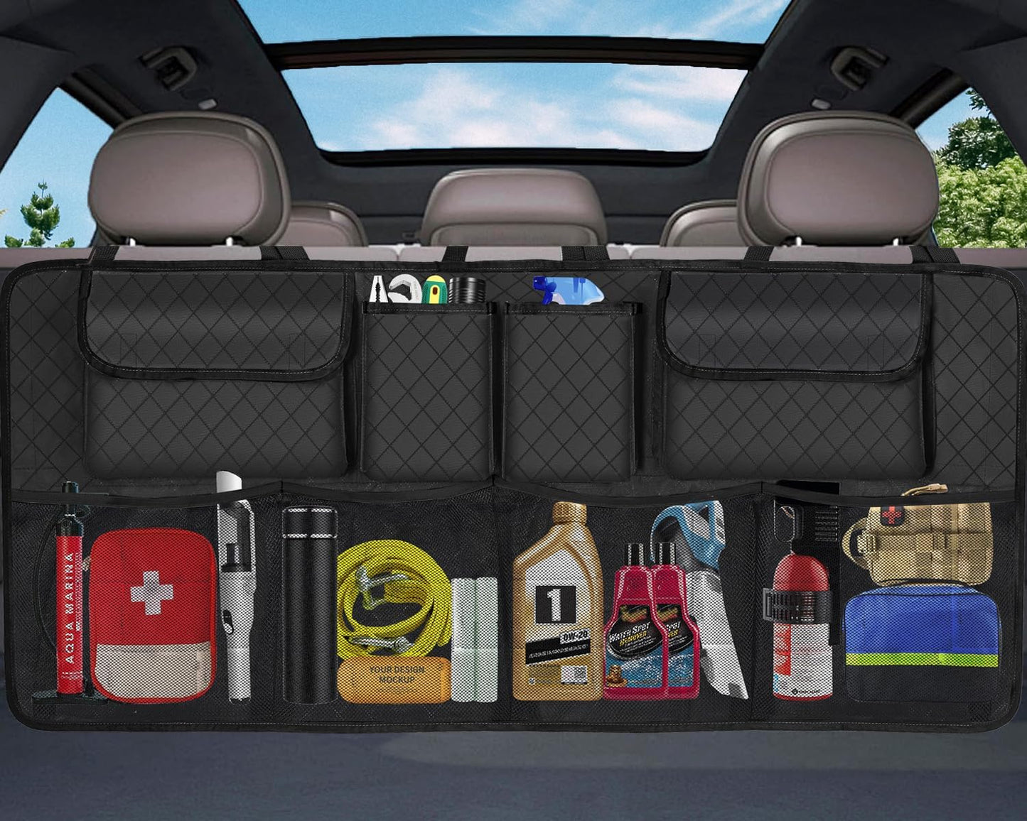 Car Trunk Organizer and Storage, Large Capacity Backseat Hanging Storage Accessories, Backseat Car Organizer for SUV/MPV/Truck (Black)