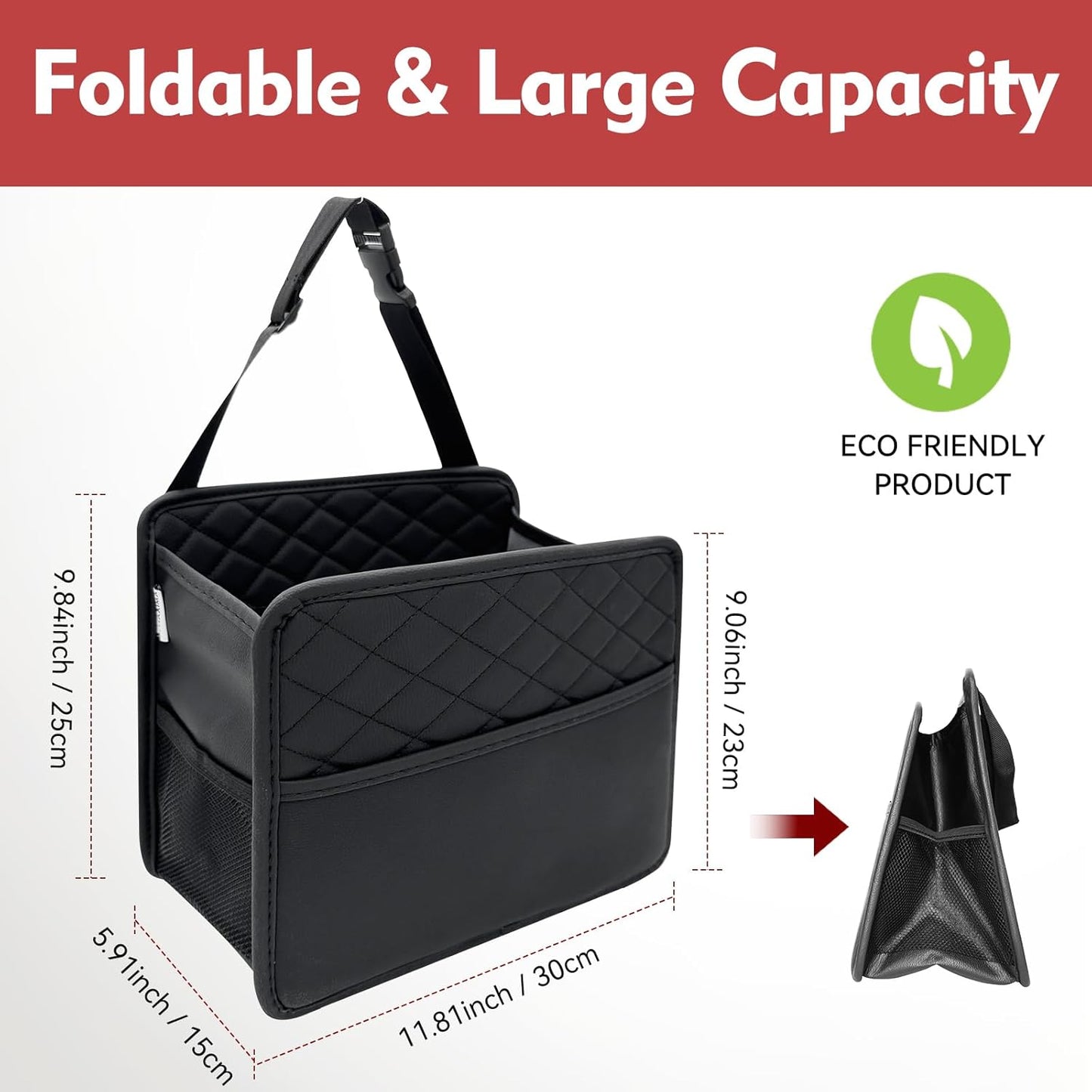 Witaxima Upgrade Car Seat Organizer Backseat with Storage Pockets, Multipurpose Car Organizer Hanging, Car Trash Bag Can,Premium PU Leather Garbage Can 2.14 Gallon Large Capacity, Black.