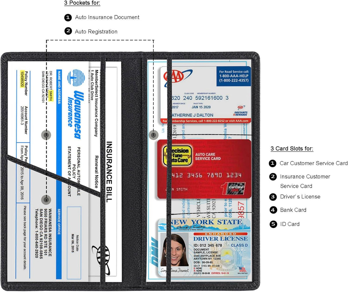 TOURSUIT Car Registration and Insurance Card Holder, Vehicle License Document Glove Box Compartment Organizer, Essential Car Wallet Case for Driver Auto Owners (Carbon Blue)