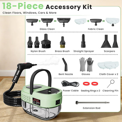 Handheld Steam Cleaner for Home, 2500W High Pressure Steam Cleaner for Car Detailing, 3 Steam Levels, 1600Ml Tank, High Heat Steamer for Bed Bugs, Couch, Furniture, Kitchen, Bathroom, Floors