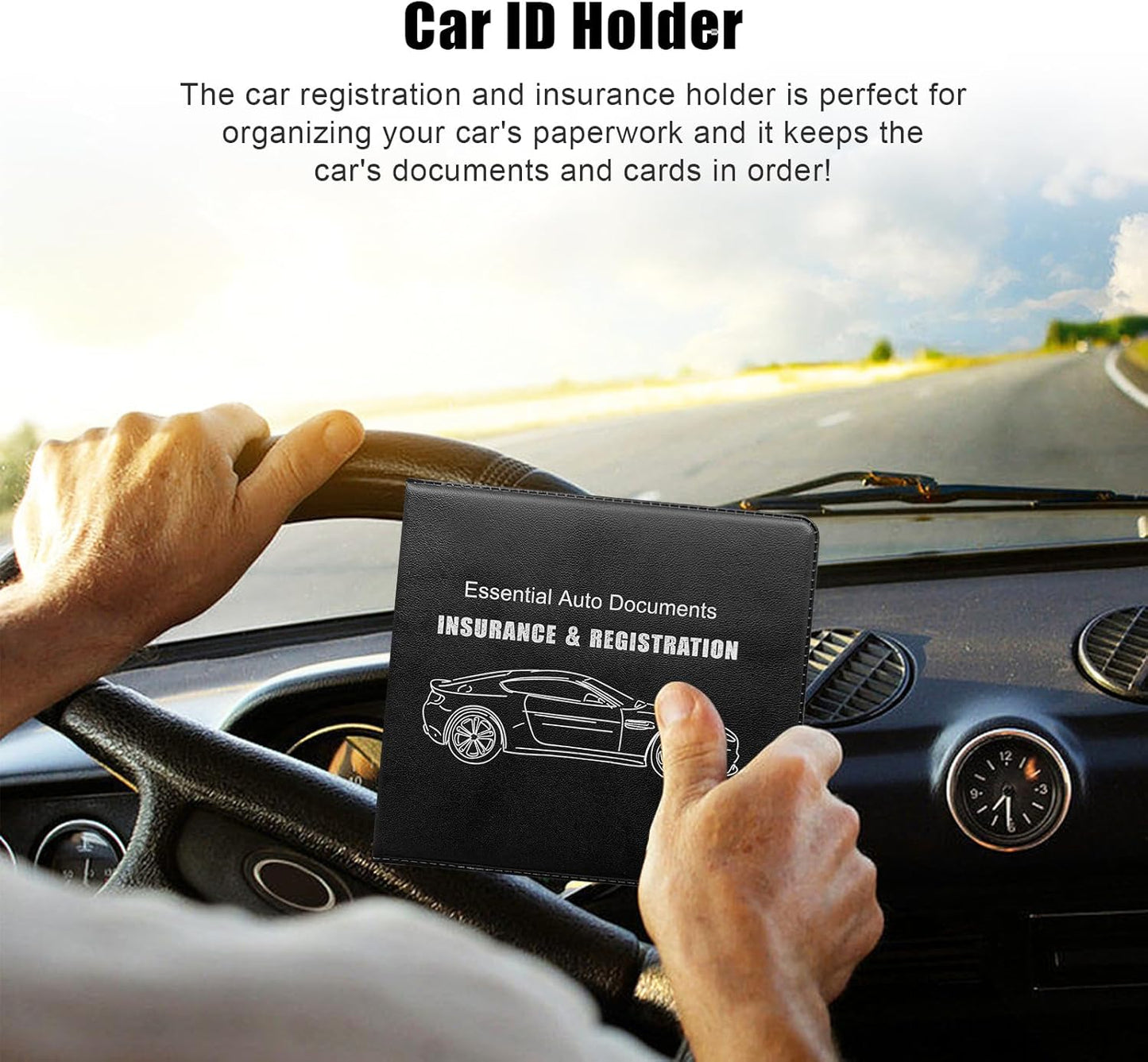 4 PCS Car Registration and Insurance Holder, Vehicle Glove Box Organizers with Closure for License Document, Auto Essential Paperwork Wallet Case Holder, Car Accessories (Black, Car Logo)