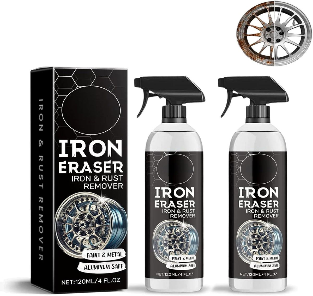Iron Eraser Rust Remover Spray, 2026 New Professional Automotive Surface Metal Cleaner for Car Wheels and Paint, Fast Acting Rust and Brake Dust Remover (1 pcs, 4 Fl Oz)