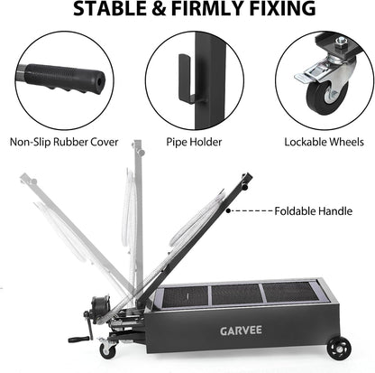 Garvee 20 gal Oil Drain Pan Oil Drain Tank, 76 L Low Profile Oil Drain Pan, Large Capacity Oil Change Pan with Manual Pump & T Foldable Hand and Wheels, 8 ft Hose Oil Drain Cart for Car, SUV, Trucks