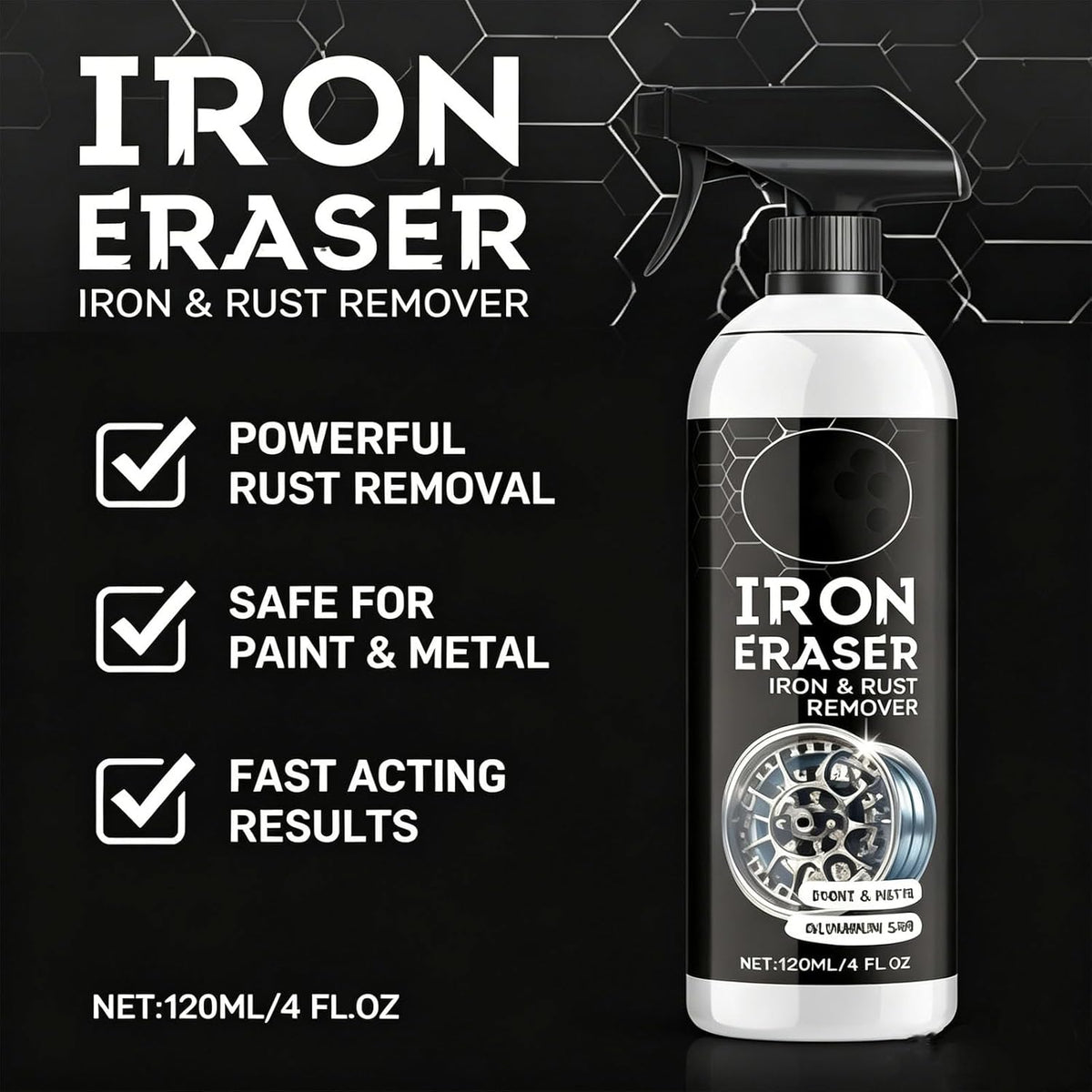 Iron Eraser Rust Remover Spray, Iron Eraser Iron and Rust Remover for Car Wheels and Paint, Fast Acting Rust and Brake Dust Remover, Professional Automotive Surface Cleaning (2PCS)