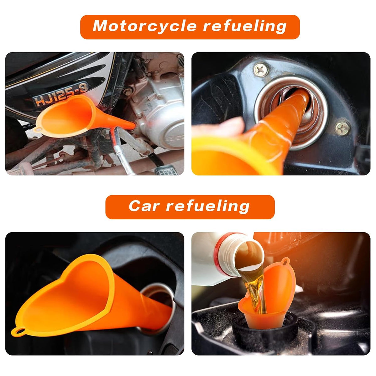 5 Pcs Plastic Long Neck Oil Funnel for Oil Change,Multi-Function Long Funnel for Transmission Fluid Automotive Funnels, Car Water Diesel Fuel Kerosene Liquids Engine Set(Orange)
