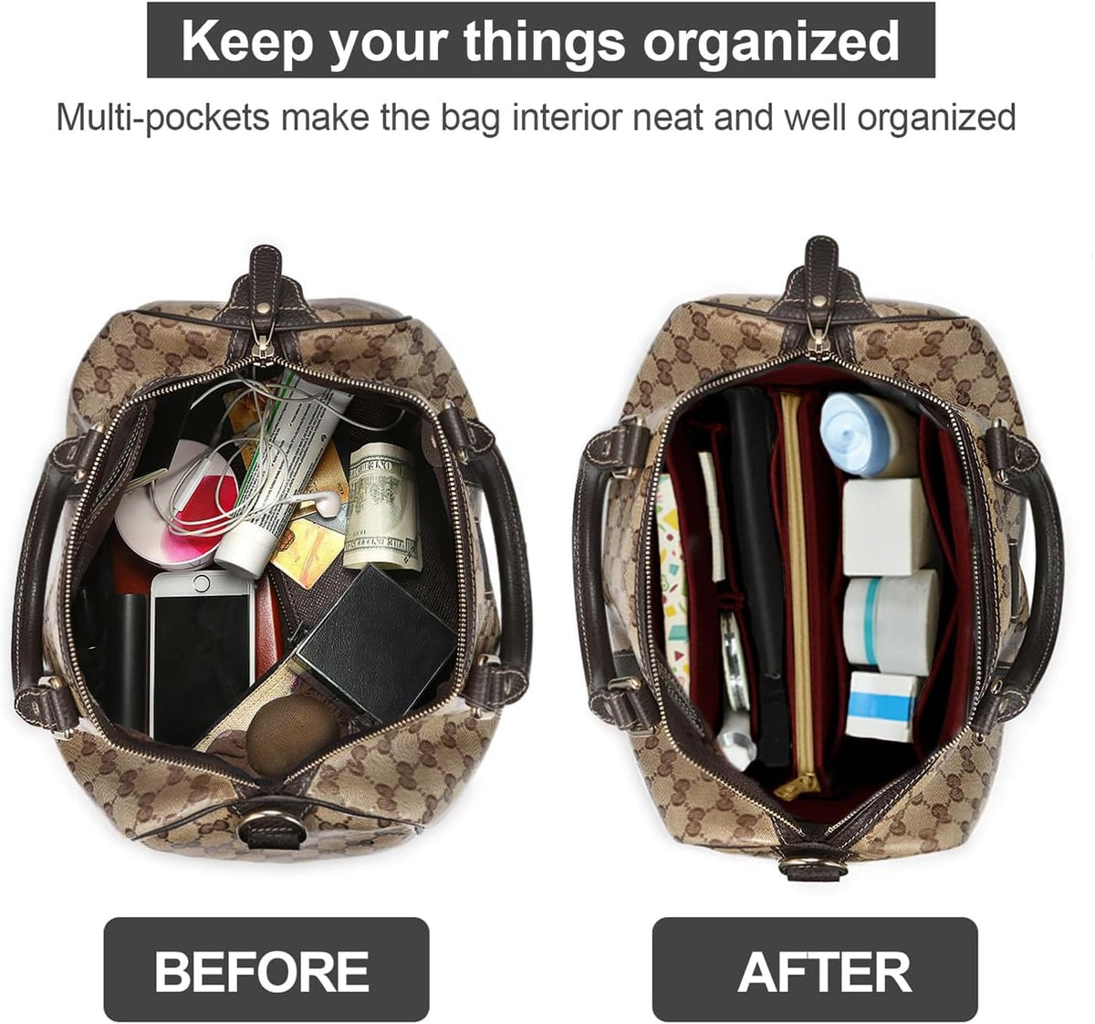 OMYSTYLE Purse Organizer Insert, Felt Tote Bag Organizer Insert with 5 Sizes, Handbag Dividers for Inside Purse, Compatible with Longchamp, Neverful, Speedy and More